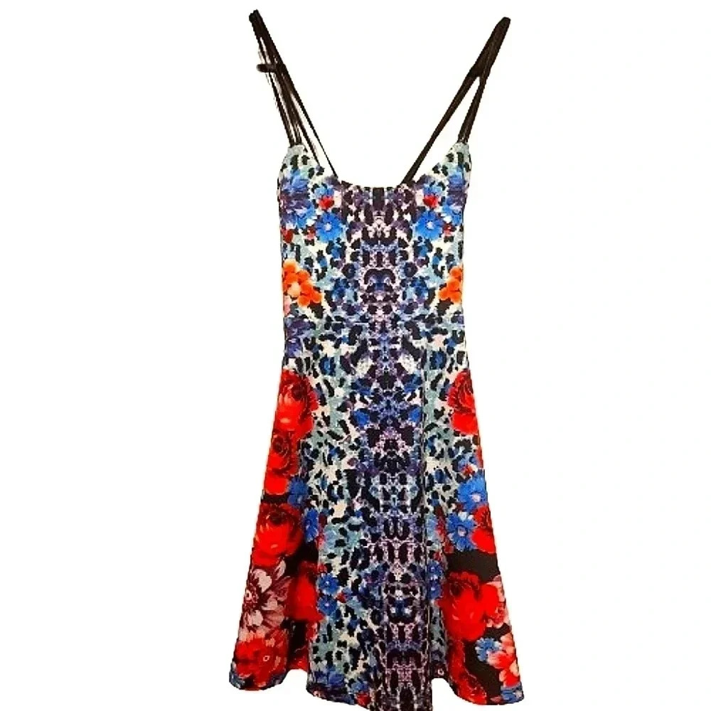 MINKPINK Statement Mixed Print Dress • Strappy Back • Size Small